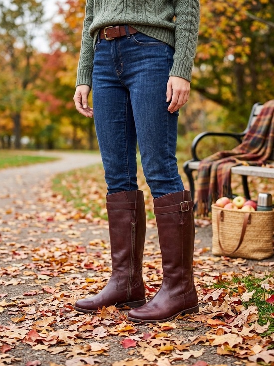 L.L. Bean Shoes - L.L. Bean Westport Leather Tall Riding Boots Burgundy Brown 7W Wide Brazil